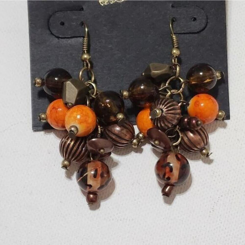 TRESKA orange and brown‎ beaded earrings new!!!